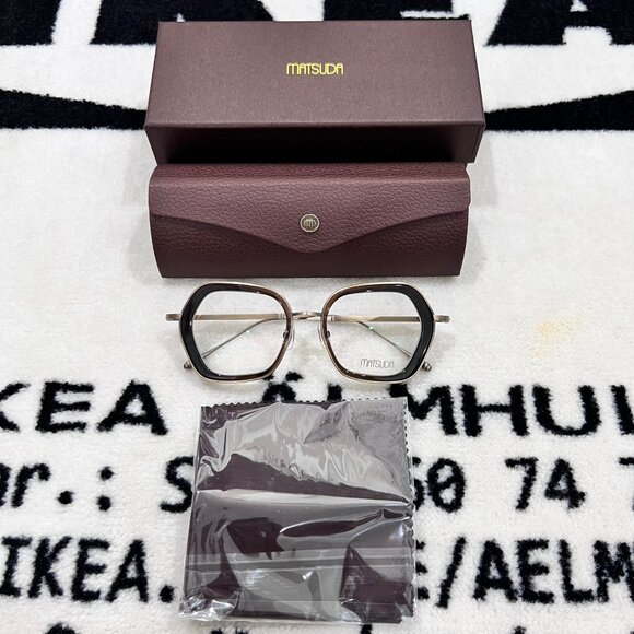 Matsuda M3074 Rectangular Oversize Eyeglasses Taupe / Antique Gold Colorway - Picture 1 of 11